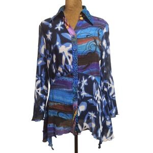 Pleats Collection Wearable Art Size M Mixed Print Asymmetrical Button Down Shirt